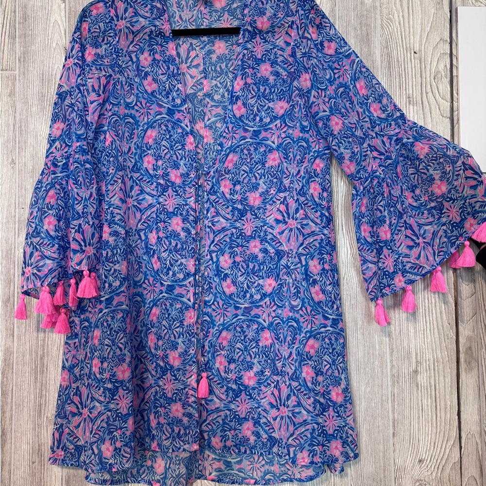 Lilly Pulitzer Blue and Pink Floral Women’s Swim Cover Up